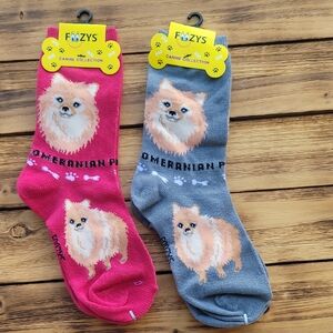 NWT Fozzy's Pomeranian Socks Magenta And Gray 2 Pair Set - Unisex